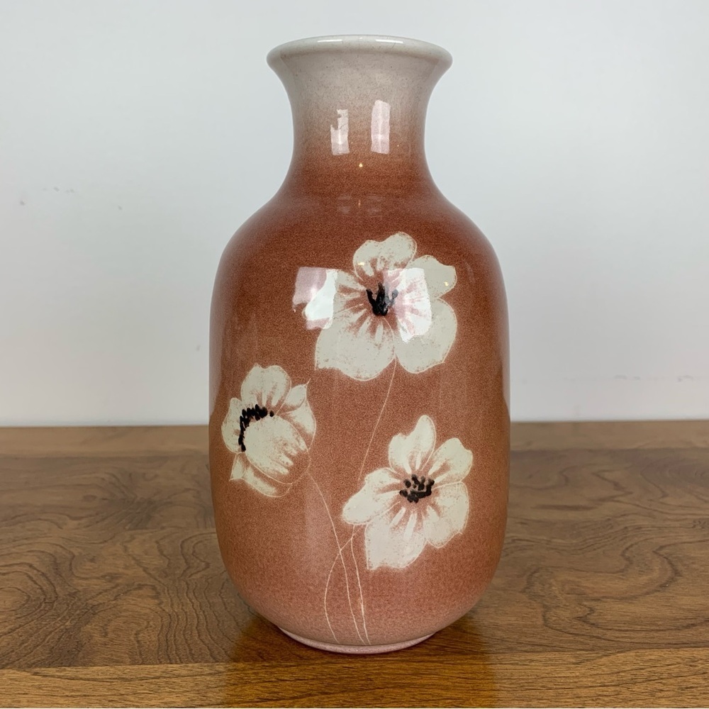 Serra Vase Signed Spain Pink White Flowers Vtg Floral Elegant Delicate OOAK